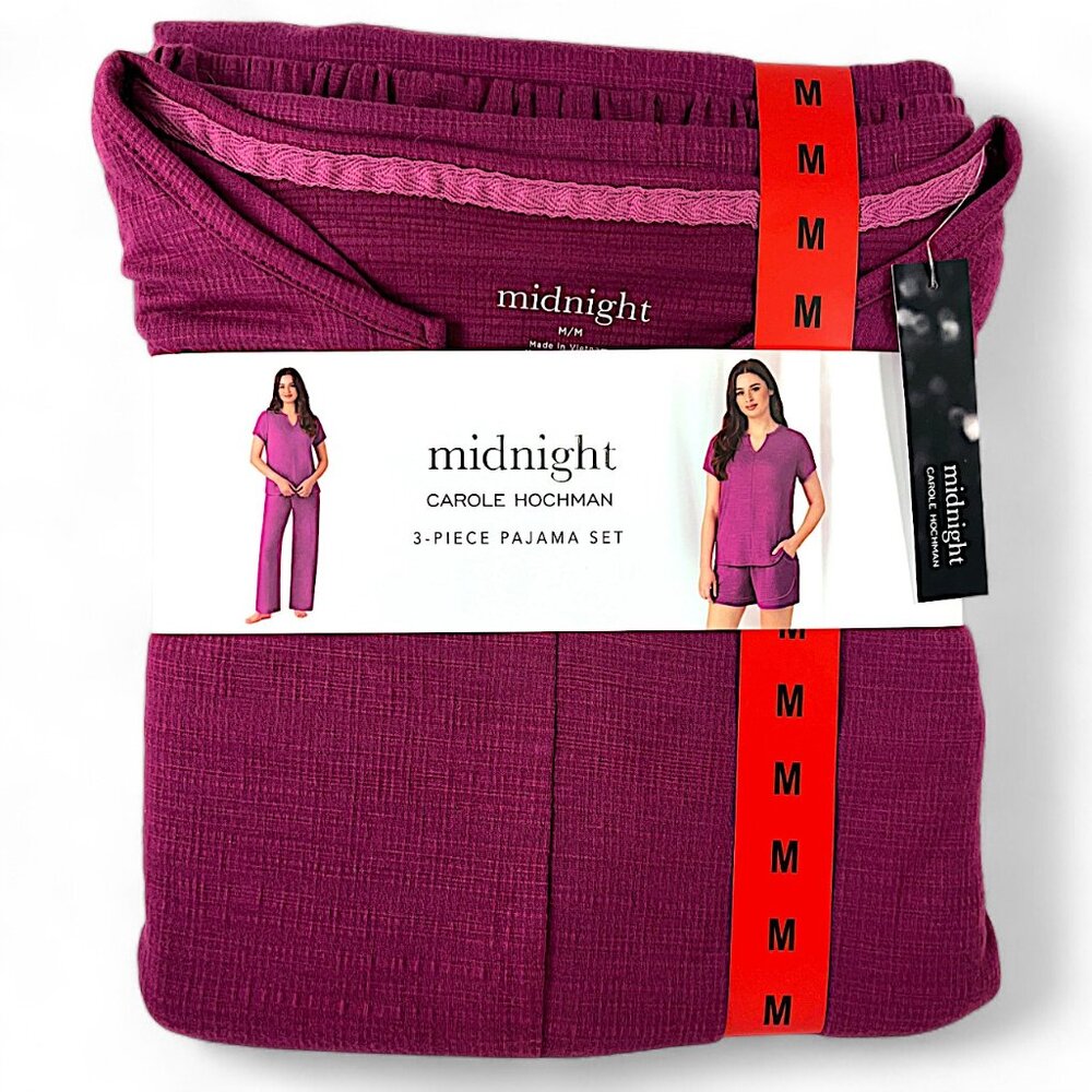 Carole Hochman Midnight Women's 3-Piece PJ Set, Medium Textured Crepe Knit